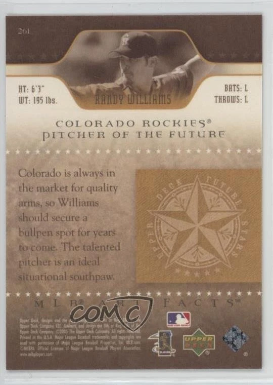 2005 Upper Deck Artifacts Future Stars Red /50 Randy Williams #261 - Image 2 of 2