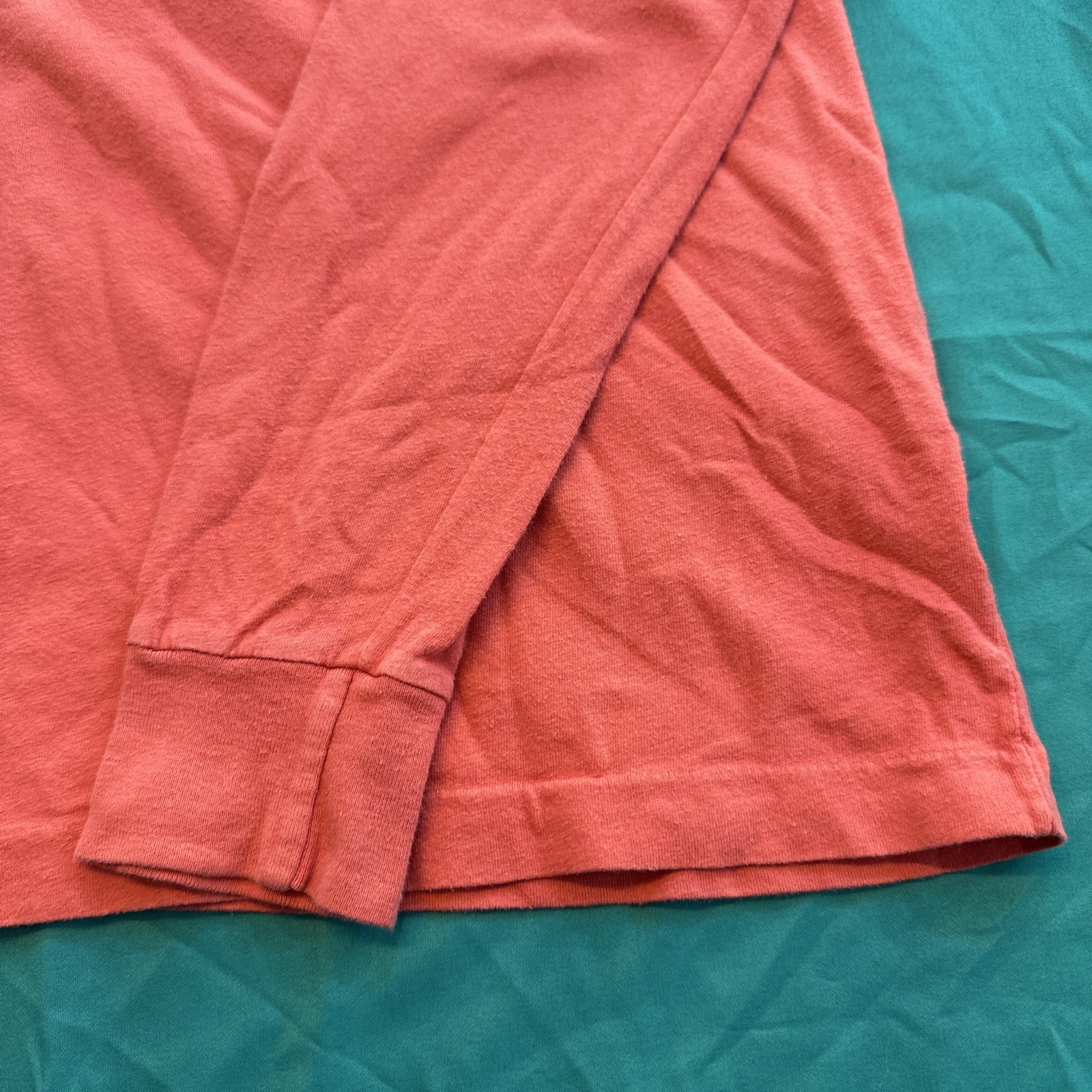 PONY Polo Ralph Lauren vintage uomo piccola rosa salmone maglietta manica lunga