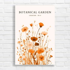 Botanical Garden Floral for Home Orange Canvas Print Large Picture Wall Art