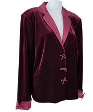 Coldwater Creek Velvet Blazer Size 18W Burgundy Satin Bow Detail Velour Jacket