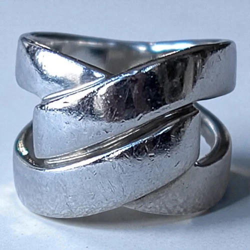 Vintage Tane Mexico 925 Silver Criss Cross Ring Chunky Wide Statement Band