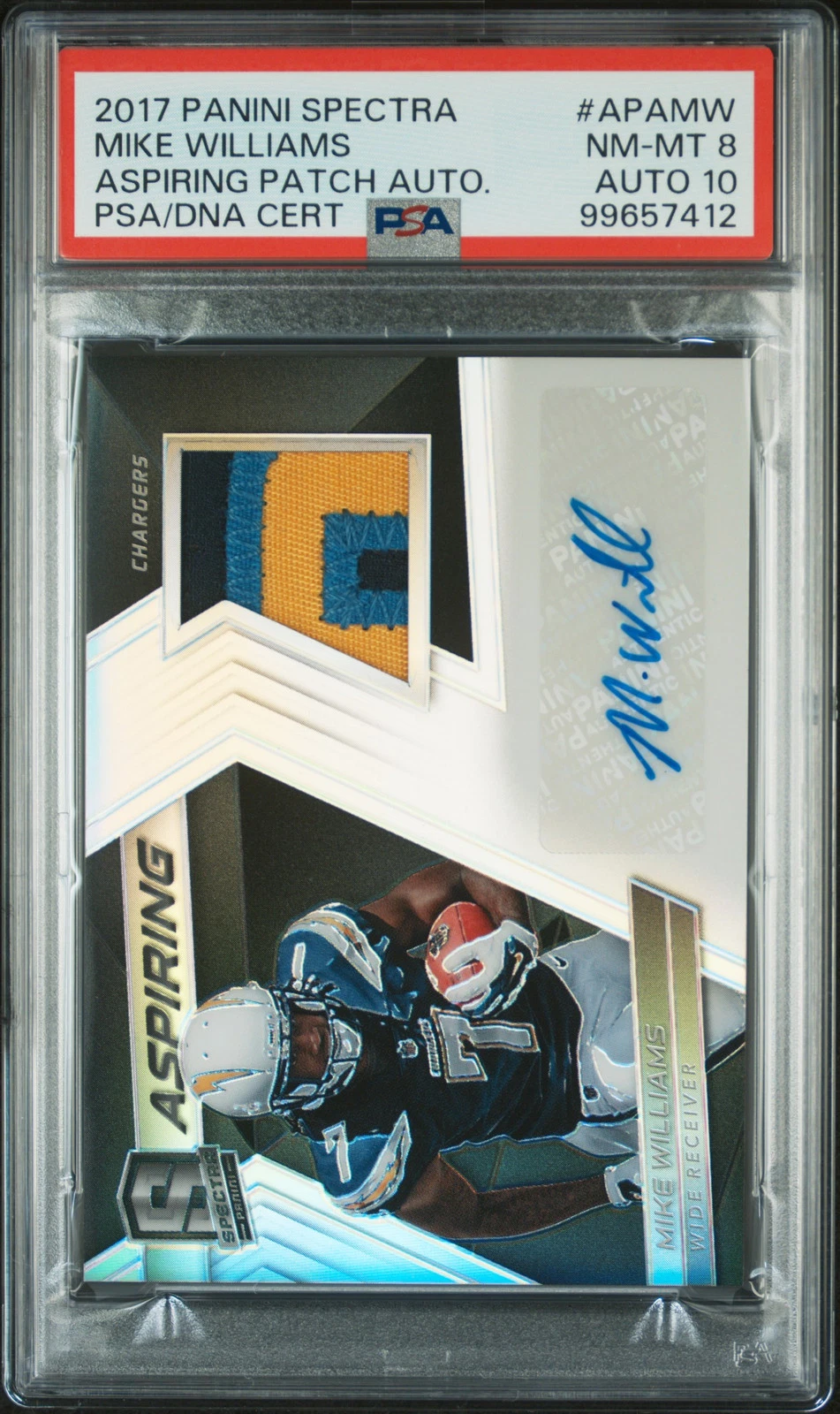 Mike Williams Panini Spectra Aspiring Patch Autograph #APAMW Neon Blue