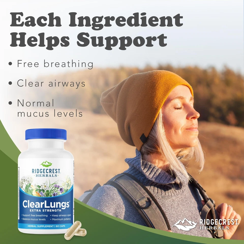 Ridgecrest Clearlungs Extra Strength, descongestionante herbal, 60 cápsulas veganas Foto 2 de 4