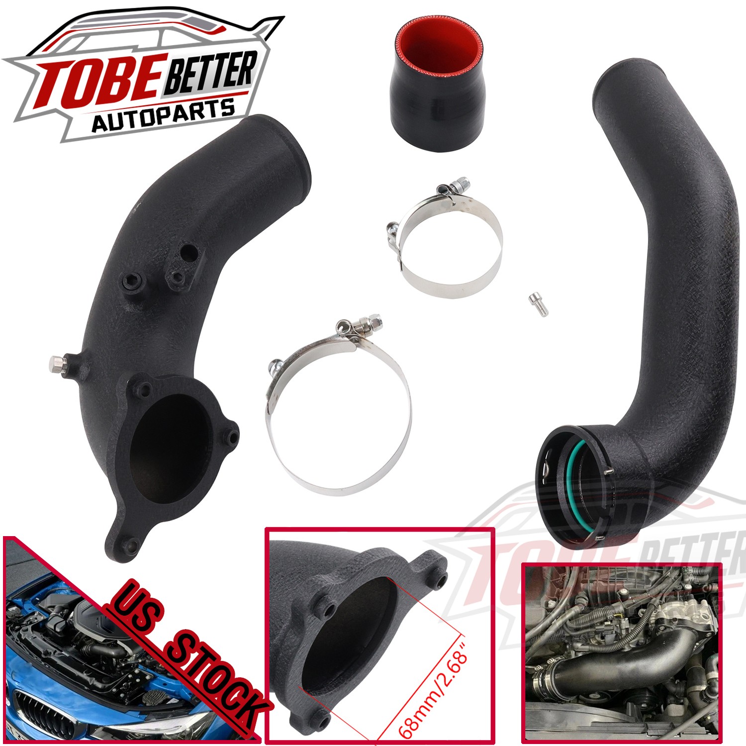 BMW B58 3.0L F20 F30 G30/31 M240i 340i 440i 14+용 Hi FLow 3인치 터보차저 파이프
