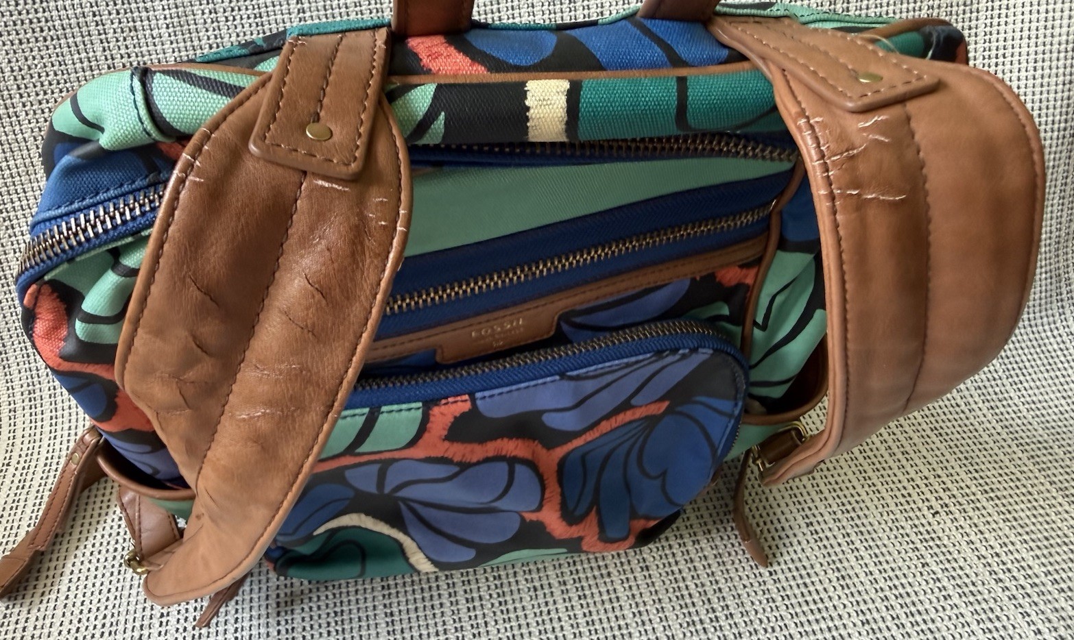 Fossil Multicolor Floral Design Backpack Zip Up Multipocket With Handle Strap — image 13