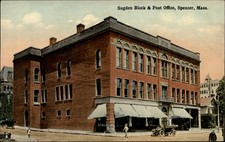 Sugden Block Post Office Spencer Massachusetts vintage postcard u582