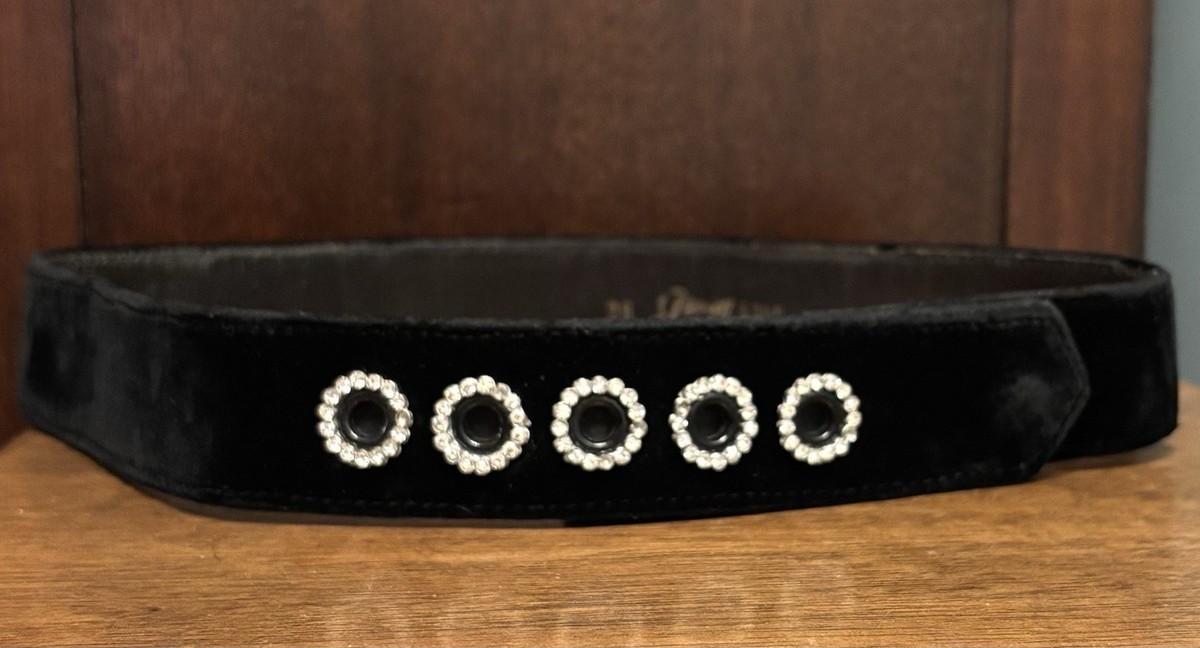 VTG Garay Black Suede Belt Sz 28 1.5”Wide Snap Bkl Read | eBay display picture 1