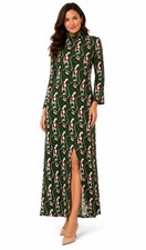 Zara Midi Dress Womens M Green Paisley Long Sleeve Retro Stretch Hi Neck