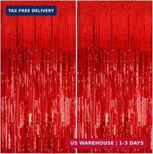 2 Pack Foil Curtain Backdrop Red Metallic Tinsel Foil Fringe Curtains Photo Boot