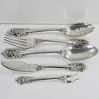 Wallace Sterling Grand Baroque Serving Spoons, Master Butter and Pickle Fork