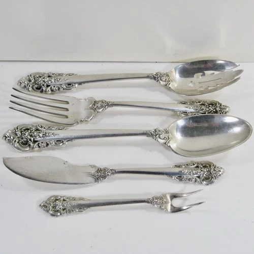 Wallace Sterling Grand Baroque Serving Spoons, Master Butter and Pickle Fork