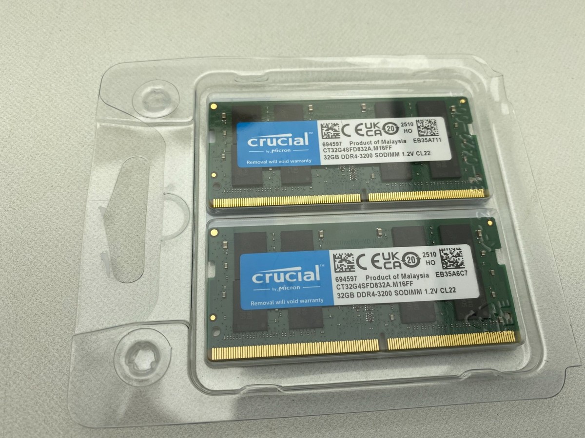 Crucial 64GB Kit (2 x 32GB) DDR4-3200 SODIMM Memory for sale