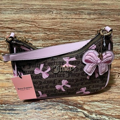 Juicy Couture Brown Shoulder Bag Coquette Pink Bow Print Y2K Purse