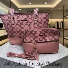 Women s Large Pink Logo Print Tote Bag Zip w/...