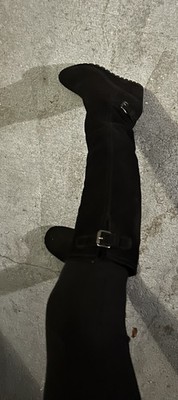 Prada Black Suede Leather Knee High Wedge Boots Size 38/8