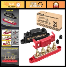 Power Distribution Block Bus Bar, 4 Posts, 6 Screws, Max 48V 250A, Red & Black