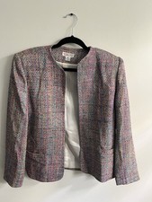 Talbots Size 8 Tweed Blazer Silk Jacket Multicolor Open Front Shoulder Pads USA