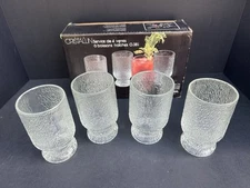 Set of 4 Vtg Indiana Water/Tea Glass CRYSTAL ICE Texture Footed Goblets-13 oz