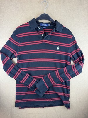Polo Ralph Lauren Langarm Poloshirt Herren Gr. M Slim Fit Navy Rot Gestreift