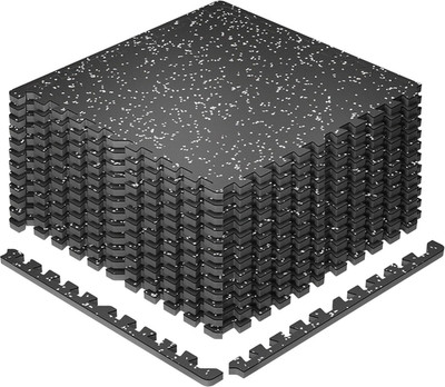 0.79'' Extra-Thick Exercise Equipment Mats, 12 Pcs 48 Sq Ft Rubber Top Floor Til