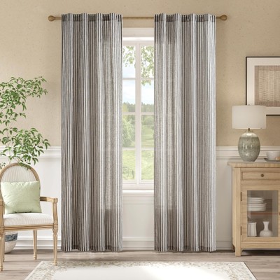 jinchan Linen Curtains Black on Beige Striped Curtains for Living Room Bedroom T