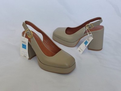 M&S BEIGE LEDER GROBE PLATEAU SLINGBACK SCHUHE UK5 2NDS UVP £55 KOSTENLOSER VERSAND!!