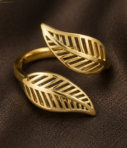 Authentic Leaf Bypass Shape Adjustable Solid Metal Women's Toe Ring 14K Yellow Gold Plated