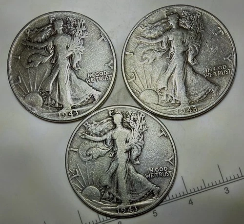 Lot of (3) 1943 Walking Liberty Half Dollar 90% Silver •  VF-XF Condition🔥