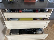 L-Shape Wall-Mounted Wood Effect Kitchen Units Worktop Sink Hood 3 Drawers