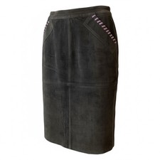 Vintage Black Suede Leather Knee Length Skirt Medium Vanna White Originals