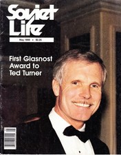 Soviet Life 2 Vintage Magazine Lot 1990 Ted Turner Gorbachevs