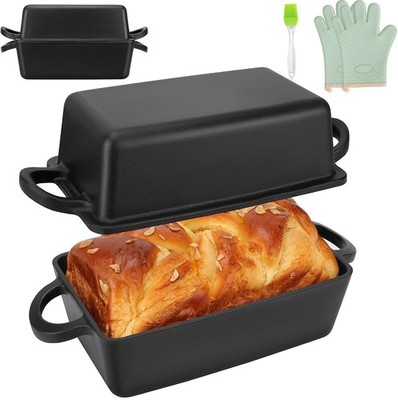 Cast Iron Loaf Pan with Lid 9×5 Inch Bread Baking Even Heat Distribution