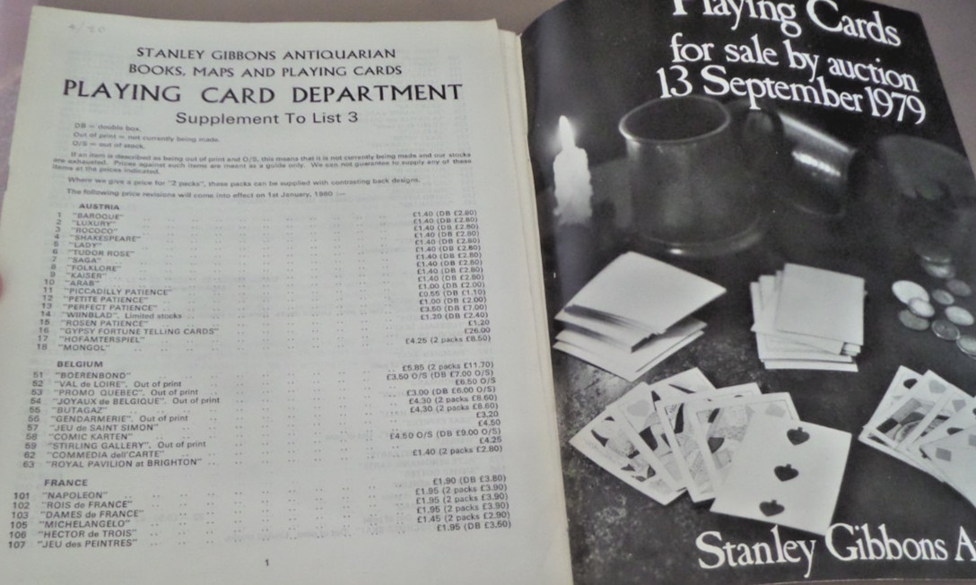 Stanley Gibbons Playing Cards List 3 1979 + supplement 1980