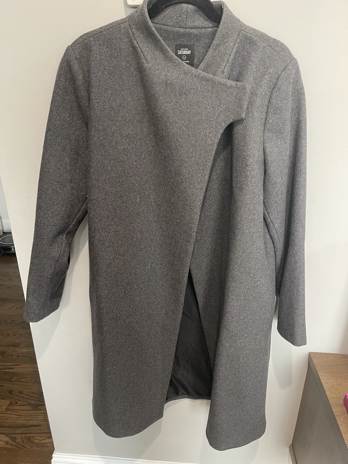 Cappotto Kate Spade Saturday grigio lana pea taglia L chiusura sul petto con bottoni a pressione