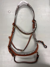 Halter Ego Cognac Leather Snaffle Bridle w Swarovski Crystals.  Size XFull