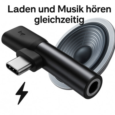 Adapter Splitter USB-C auf USB-C + 3.5mm Jack Kopfhörer Audio Konverter Baseus
