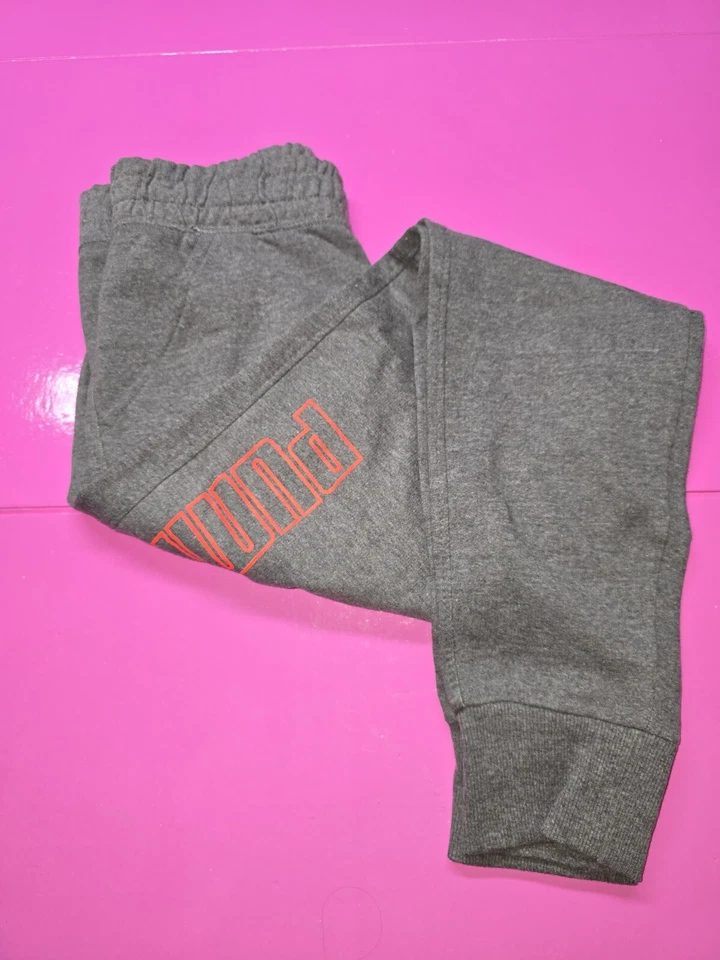 NUEVO CON ETIQUETAS PUMA Pantalones de chándal/pantalones de chándal para jóvenes con logotipo naranja gris carbón talla L Foto 3 de 4