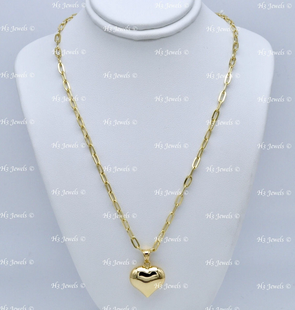 14Kt Real Gold Heart Charm Necklace With Paper Clip Chain – Assay Jewelers