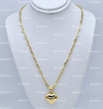 14k Yellow Gold Hollow Paperclip chain necklace heart Pendant necklace 20-24inch