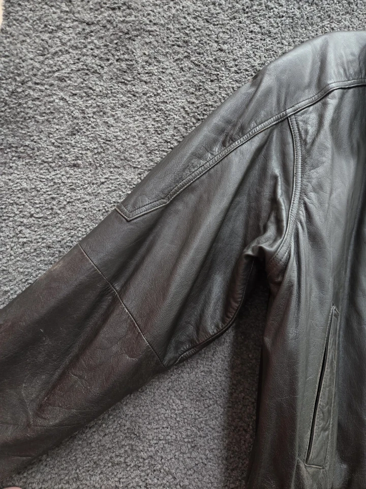 复古仅限会员皮革夹克男式 XL 棕色轰炸机仿旧外套 80 年代 90 年代 — 第 4/4 张图片