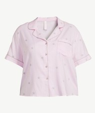 JOYSPUN Women's 3X 22W-24W Woven Notch Collar Sleep Pajama Top   Pink Stars