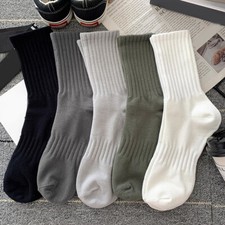 Mens Solid Sports Athletic Work Plain Crew Socks Football Trainer Ankle Socks  