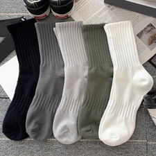 Mens Solid Sports Athletic Work Plain Crew Socks Football Trainer Ankle Socks✔