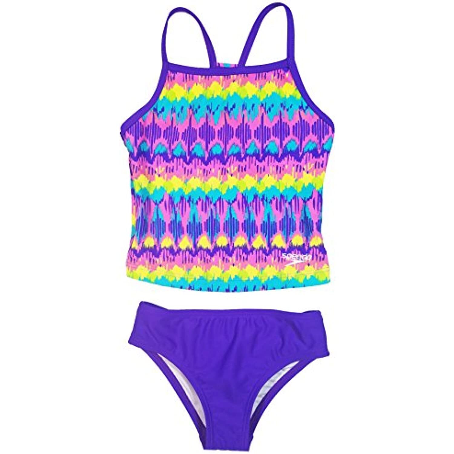 Speedo Girls Sporty Splice Tankini 2 Piece Swimsuit (14, Pur