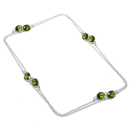 Collier Fines Perles De Péridot De Myanmar Avec Chaîne Acier, Femme