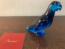 Deep Turquoise Blue Parrots / Parakeets In Baccarat Crystal