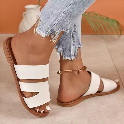 Zapatillas de mujer de cuero elegantes talla grande planas con cordones sandalias de verano zapatos - Imagen 2 de 24
