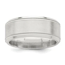 Sterling Silver 6mm Brushed Flat Milgrain Beveled Edge Fancy Band Ring Size 9