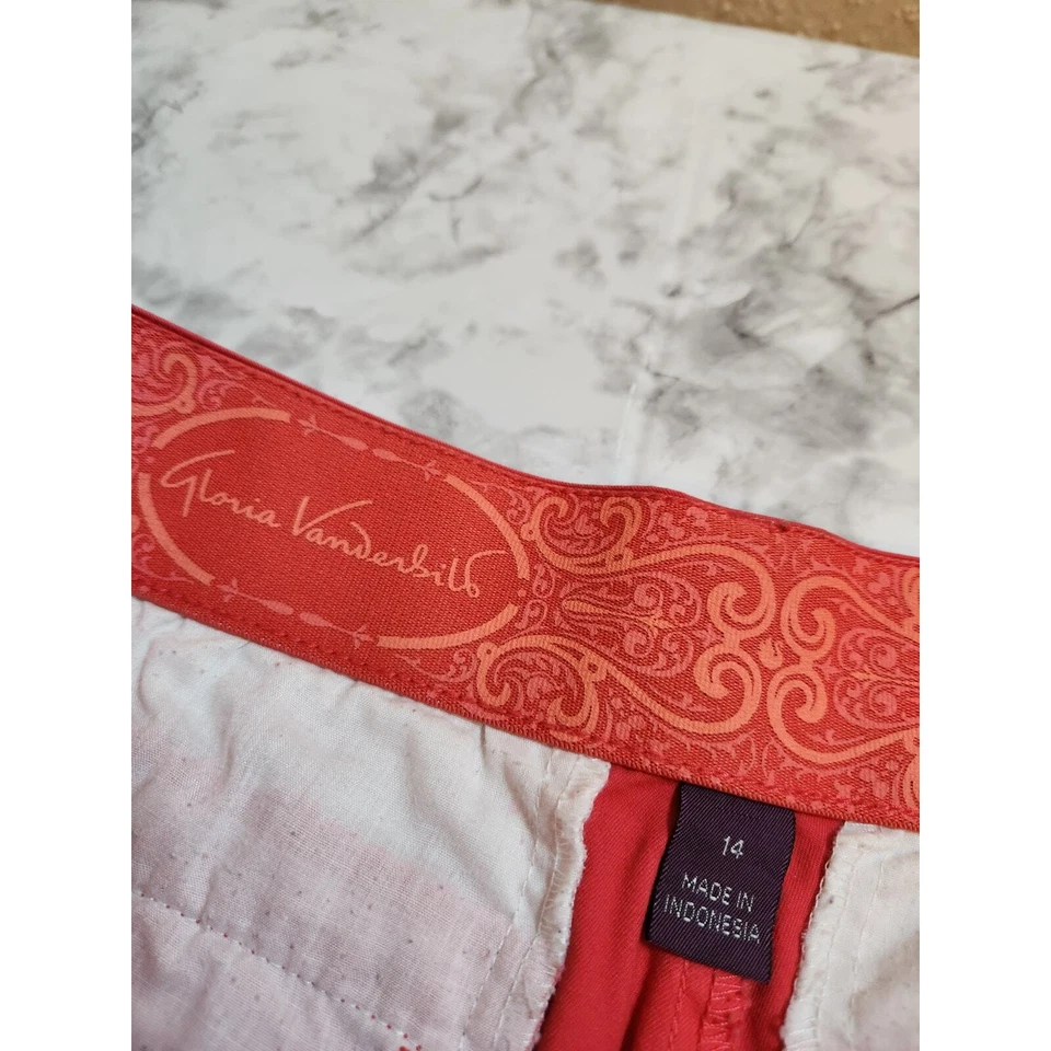 Pantalones cortos chinos Gloria Vanderbilt para mujer rojos lisos tiro alto bolsillos de algodón talla 14 Foto 3 de 4