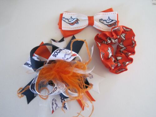 Denver Broncos Hair Clip Scrunchy Set 3 - Picture 1 of 3